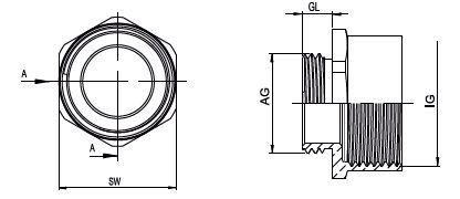 RC Tip Ex-Proof Büyütücü–Redüksiyon teknik resim – ölçüler ve bağlantı detayları