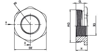 RC Tip Ex-Proof Redüksiyon teknik resim – ölçüler ve bağlantı detayları