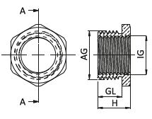 metal pirinç redüksiyon teknik çizimi ve ölçü tablosu