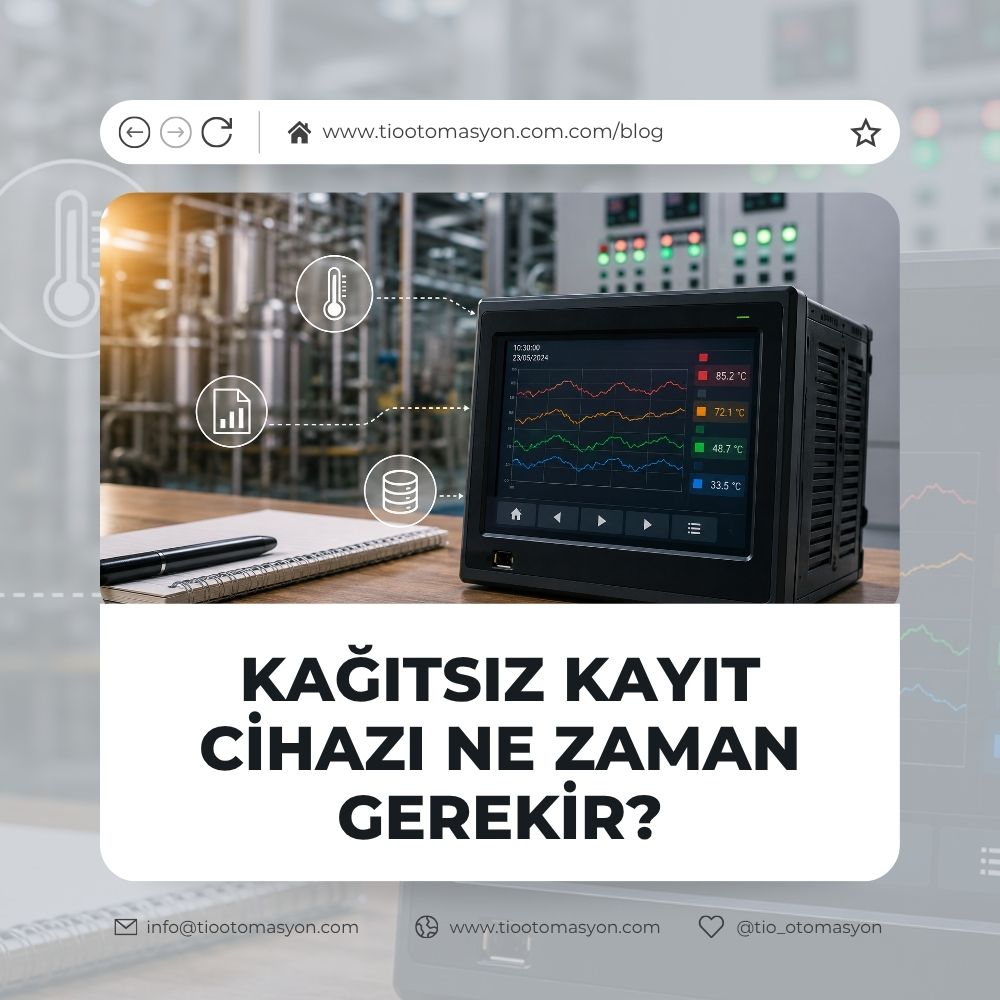 Kağıtsız kayıt cihazı kullanımını gösteren endüstriyel proses veri kayıt sistemi görseli