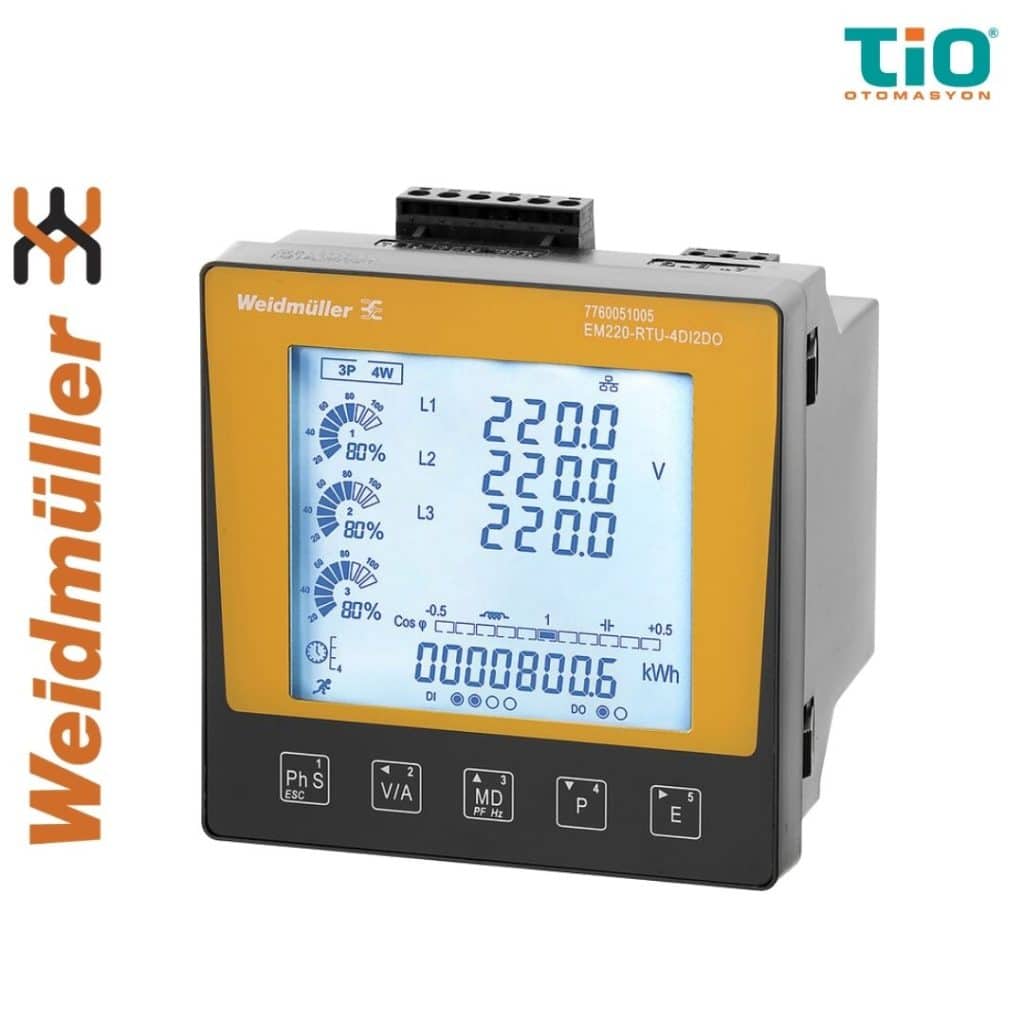 Weidmüller EM220-RTU-4DI2DO enerji analizörü Modbus RTU destekli 4 dijital giriş 2 dijital çıkışlı pano tipi enerji ölçer