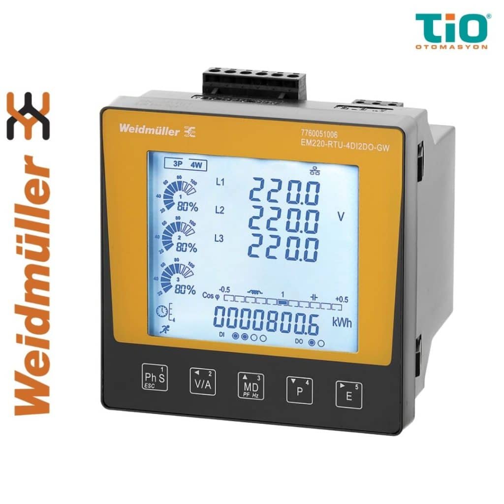 Weidmüller EM220-RTU-4DI2DO-GW enerji analizörü Modbus TCP/IP ve Gateway destekli pano tipi enerji ölçer