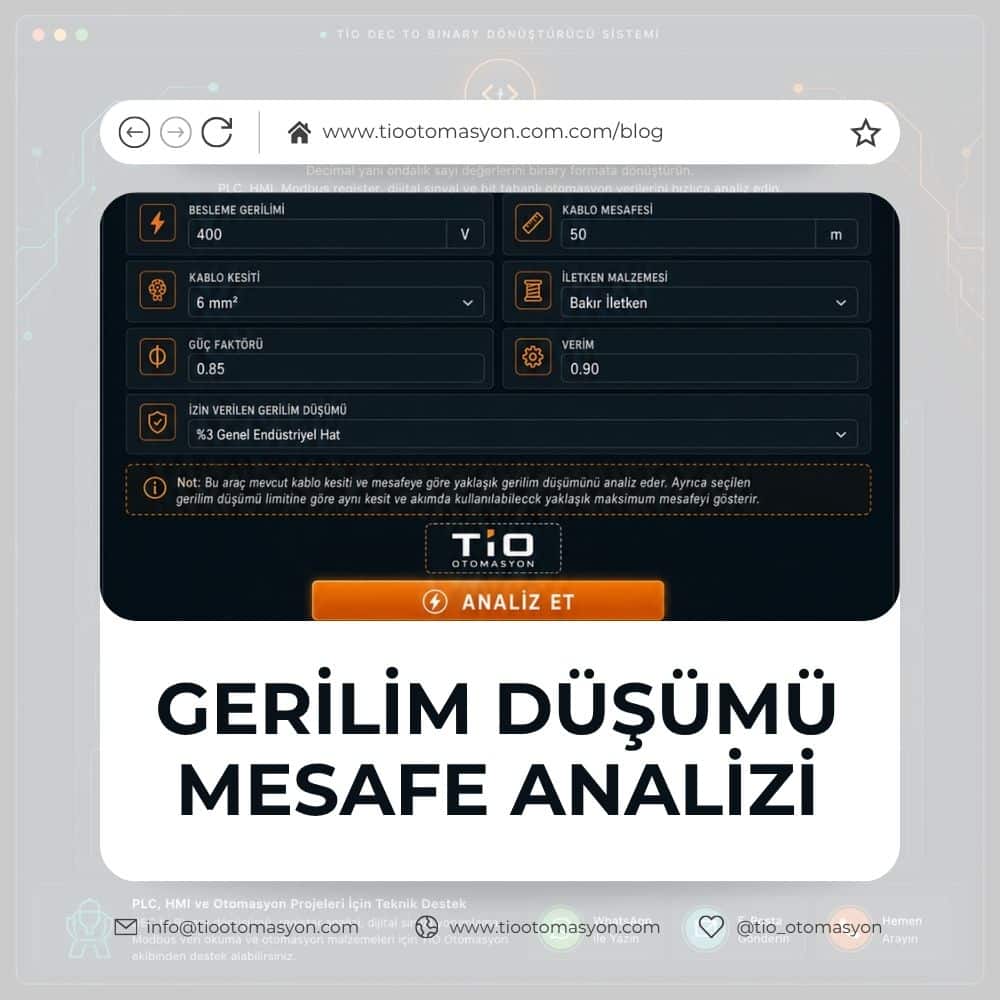 Kablo mesafesine göre gerilim düşümü hesaplama ve maksimum hat mesafesi analizi