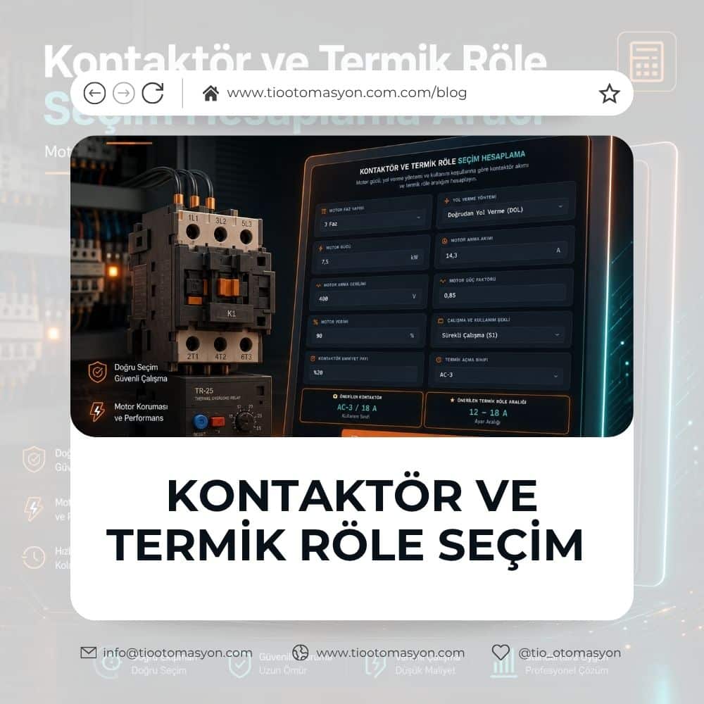 Kontaktör ve termik röle seçim hesaplama aracı, motor kontaktörü ve termik röle bulunan teknik kapak görseli