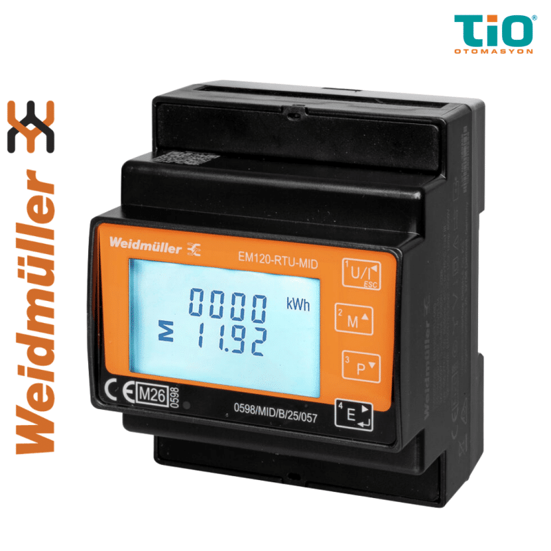 Weidmüller EM120-RTU-MID enerji metresi RS485 Modbus RTU haberleşmeli MID onaylı akım trafolu 1 ve 3 faz enerji ölçer