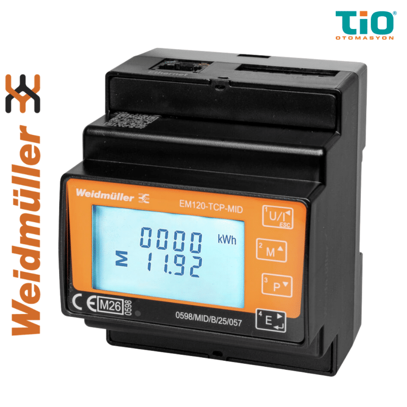 Weidmüller EM120-TCP-MID enerji metresi Modbus TCP IP haberleşmeli MID onaylı akım trafolu 1 ve 3 faz enerji ölçer