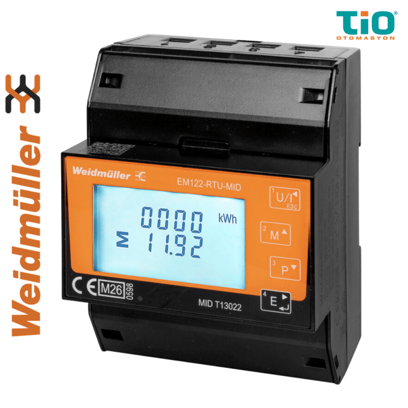 Weidmüller EM122-RTU-MID enerji metresi RS485 Modbus RTU haberleşmeli MID onaylı 100 A doğrudan ölçüm destekli 1 ve 3 faz enerji ölçer