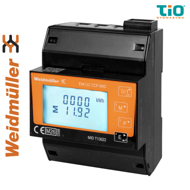 Weidmüller EM122-TCP-MID enerji metresi Ethernet Modbus TCP haberleşmeli MID onaylı 100 A doğrudan ölçüm destekli 1 ve 3 faz enerji ölçer