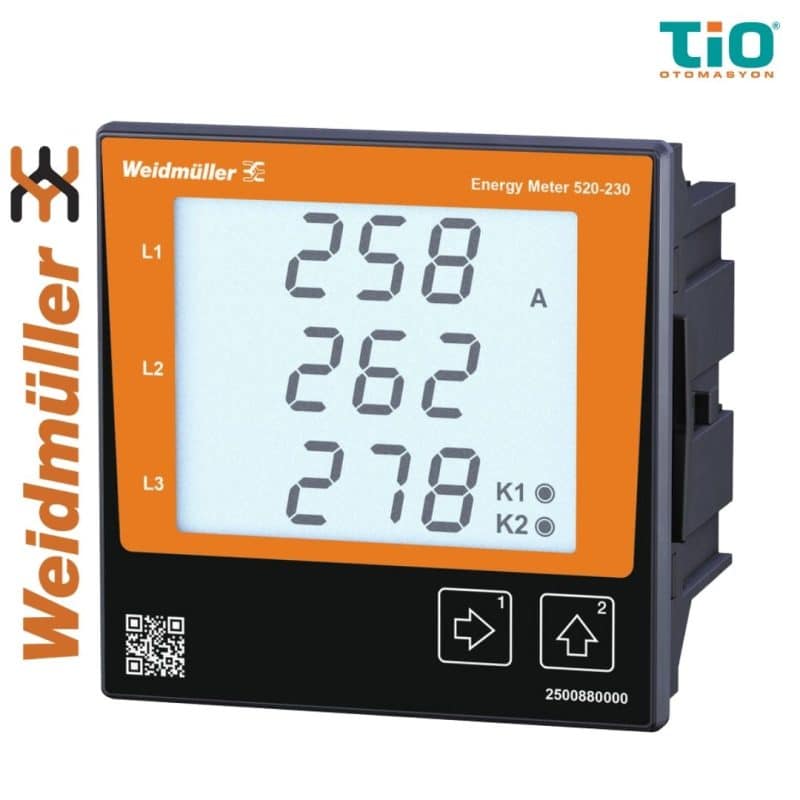 Weidmüller ENERGY METER 520-230 enerji metresi Modbus RTU ve 230 V besleme destekli pano tipi güç ölçüm cihazı