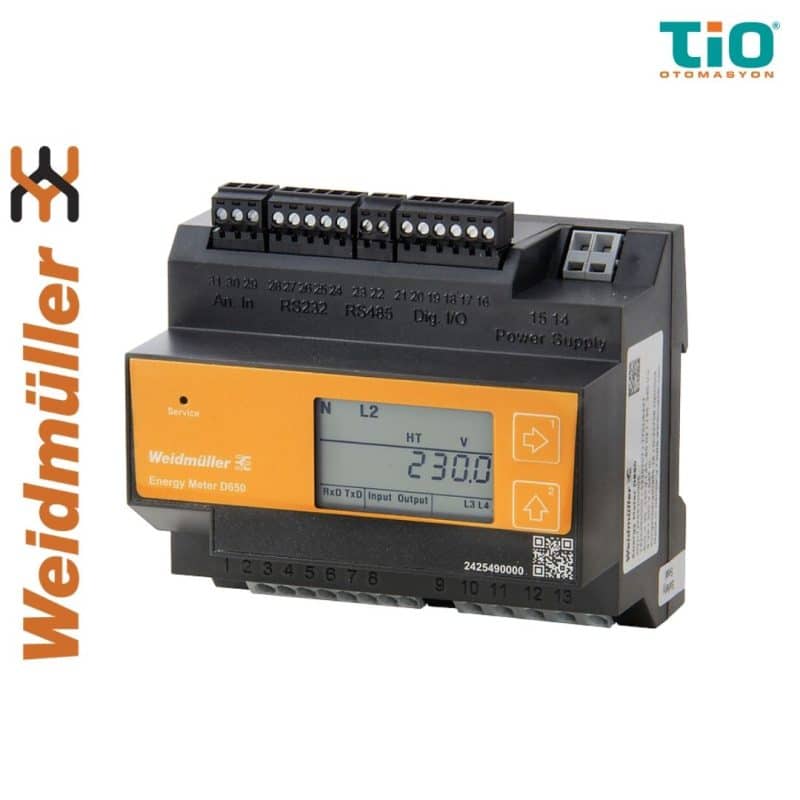 Weidmüller ENERGY METER D650 enerji metresi DIN rayı RS485 Modbus RTU ve sıcaklık girişli güç ölçüm cihazı